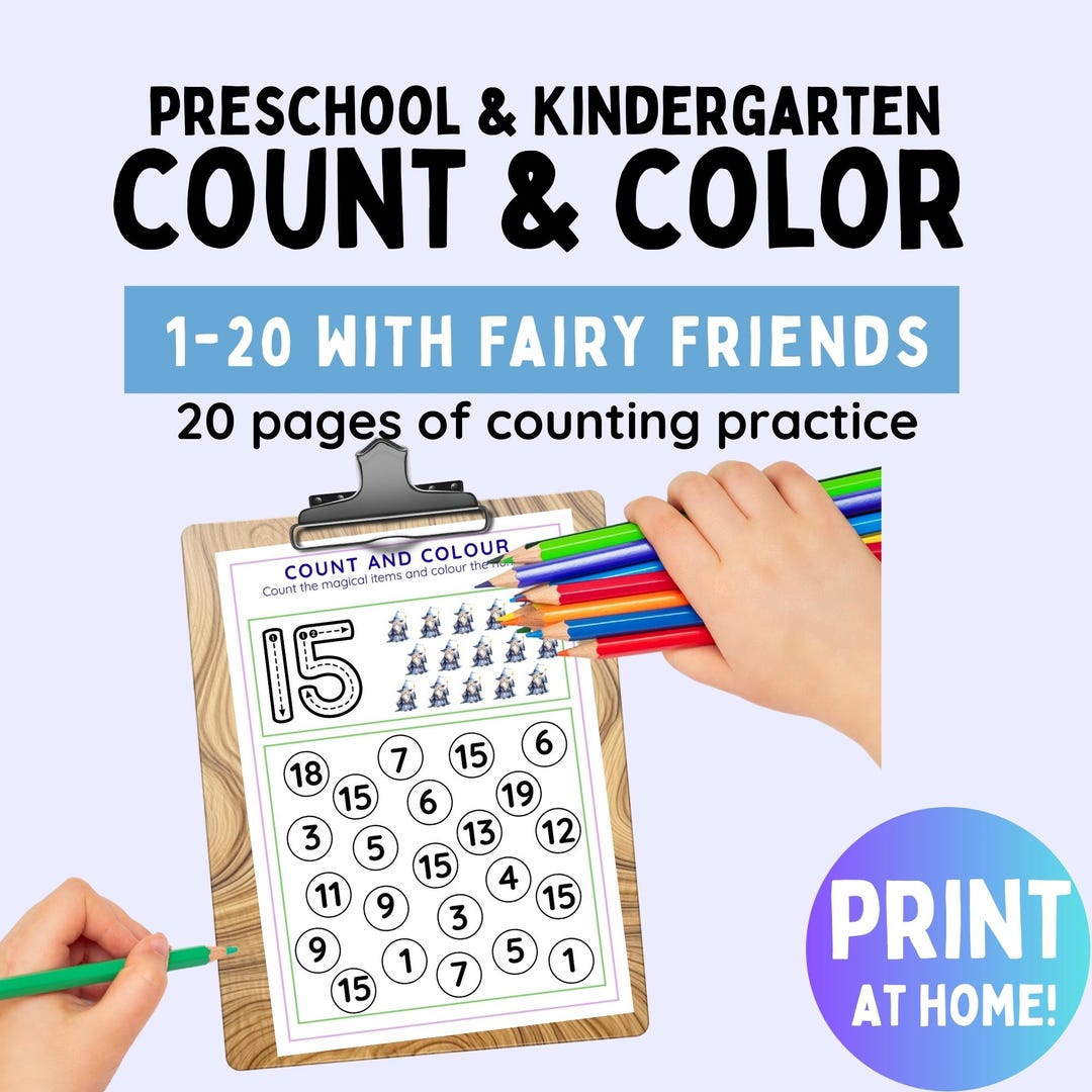 Fairy Friends Count and Color Activity Worksheets for Preschool and ...