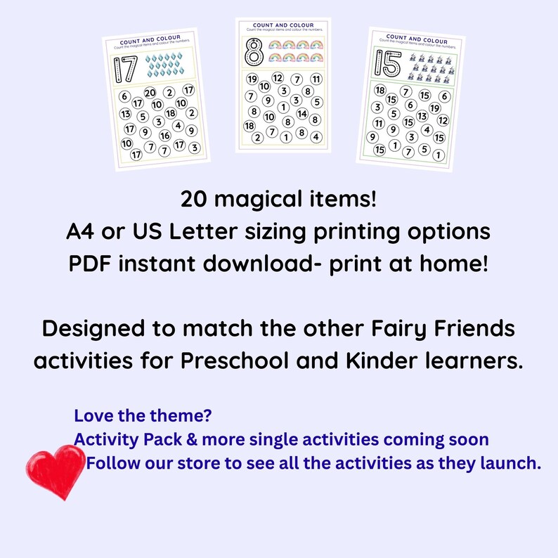 Friends Count Worksheet Fairy Friends Count and Color Activity Worksheets for Preschool and ...