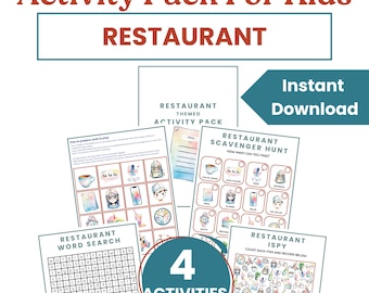 Restaurant Themed Activity Pack, Activity Pack for Kids, Restaurant Themed Games For Kids, Puzzle Travel Pack, Party Games, PDF Printable