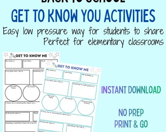 Get To Know Me Printable Activity Worksheet, All About Me Printable, Back To School, Ice Breakers, New School Year, Classroom Resources, Fun