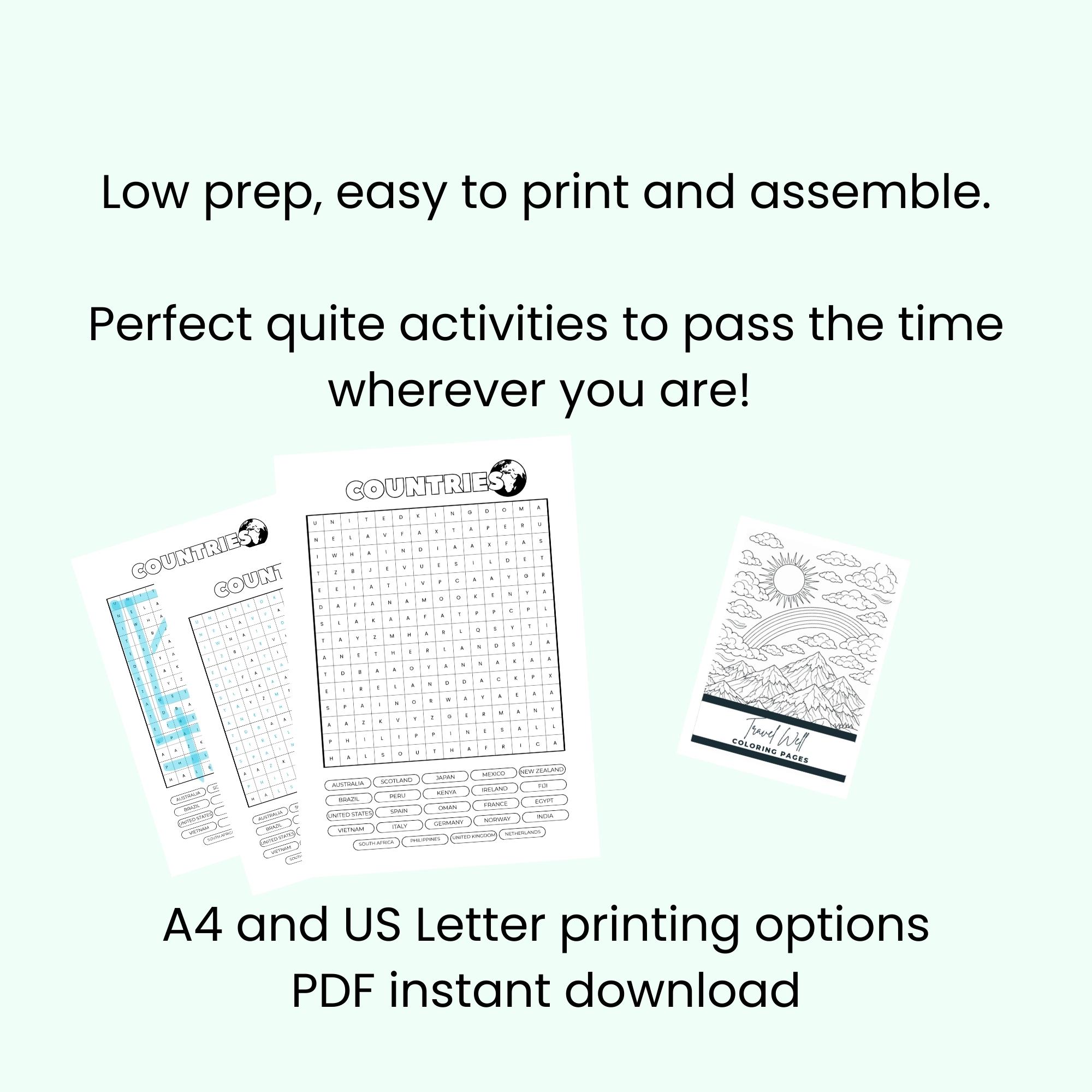 Travel Themed Activity Set - Mini Coloring Book and Large Word Search ...