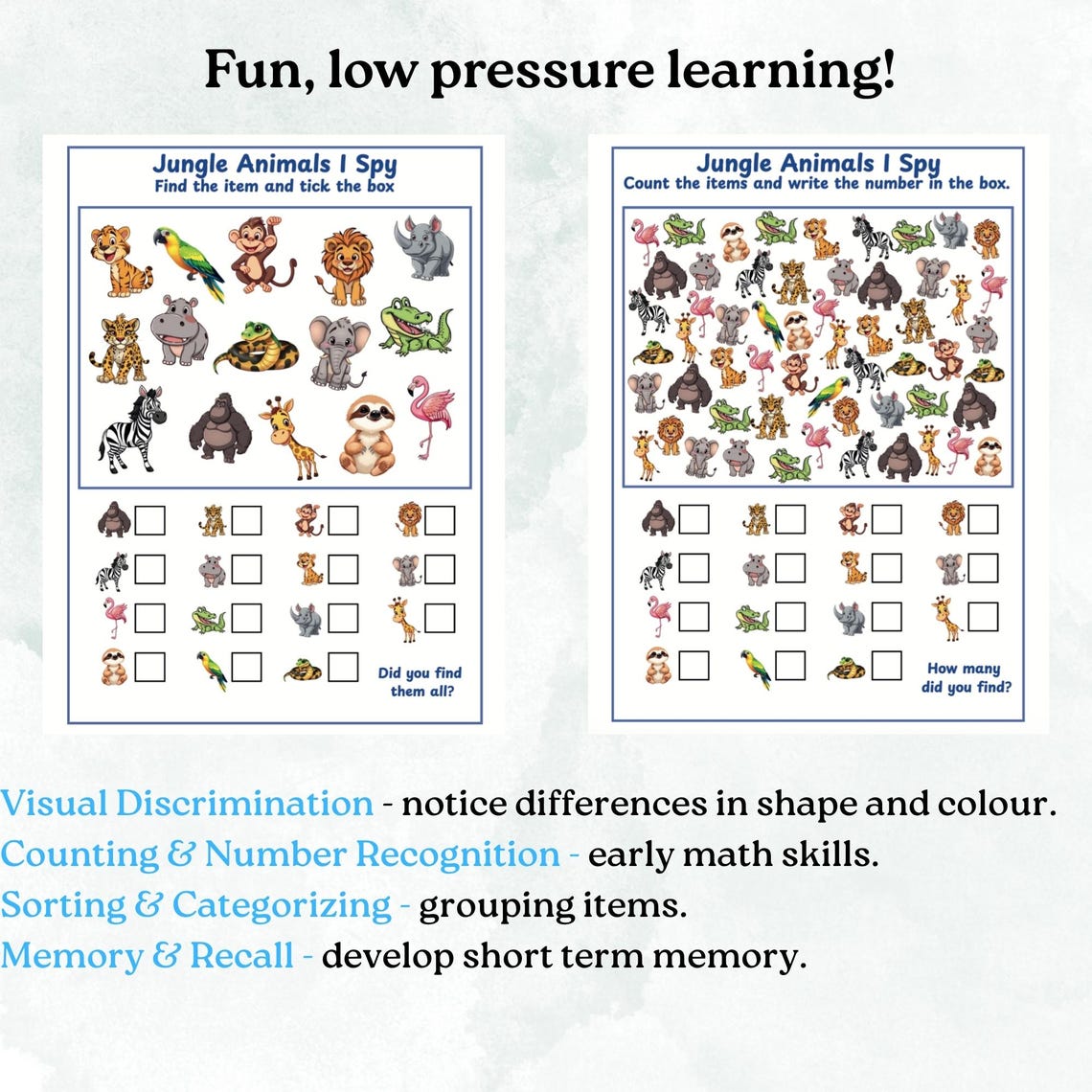 I Spy Jungle Animals Counting Printable Activity, Find and Count ...