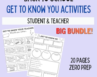 Back To School BIG Bundle, Get To Know You, Ice Breaker Activities, New School Year Worksheets, PDF Printable Download