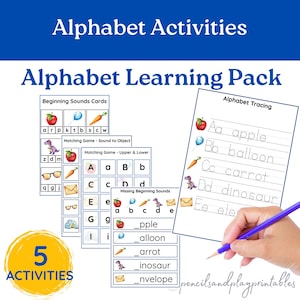 Alphabet Learning Pack, A-Z Activities for Preschool & Kindergarten, Alphabet Activity BUNDLE for Kids, Letters and Sounds, PDF Printable