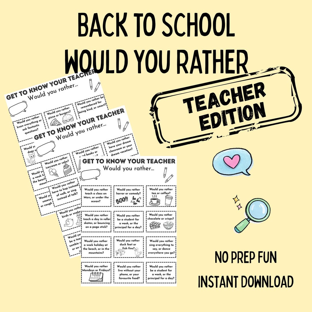 Would You Rather for Teachers Printable, New School Year Activity, Ice ...