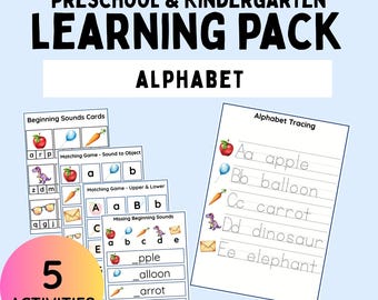 Alphabet Learning Activity Pack, A-Z Activities for Preschool & Kindergarten BUNDLE for Kids, Letters and Sounds, PDF Printable