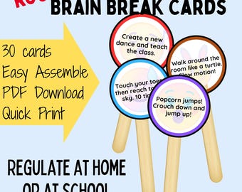 Classroom Brain Break Cards: 30 Cards to get learners moving, positive classroom management. PDF Printable.