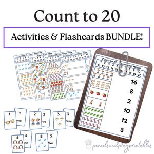 Count to 20 BUNDLE, Learn to Count To 20, Counting Activities for Toddlers Preschoolers, Math Counting Activities, Busy Book, PDF Printable