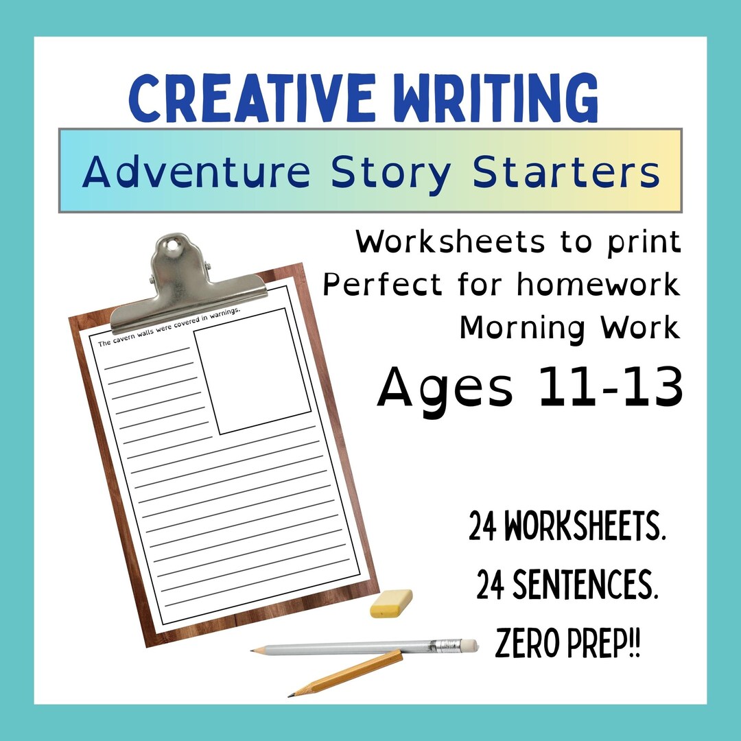 Adventure Story Sentence Worksheets, Ages 11-13, 24 Creative Writing ...