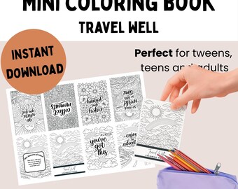 Mini Travel Themed Printable Coloring Book, PDF Instant Download, A4 and US Letter Options