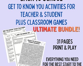 Back to School ULTIMATE BUNDLE, Lernen Sie mich Aktivitäten & Klassenspiele, Ice Breaker Aktivitäten, Back to School, PDF druckbare Downloads