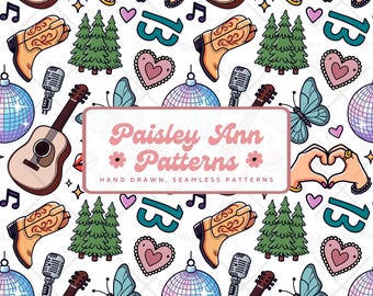 Country-Sänger Popstar transparentes nahtloses Muster, bunte modische digitale Datei, Sublimationsdesign