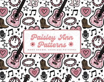 Swiftie Pop Star Nahtloses Muster, Handgezeichnetes Stoffdesign (Digitale Datei)