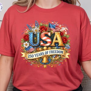 USA 250th Anniversary Shirt, 4th July Tee, America 250 Years T-Shirt, Floral Patriotic Shirts image 10