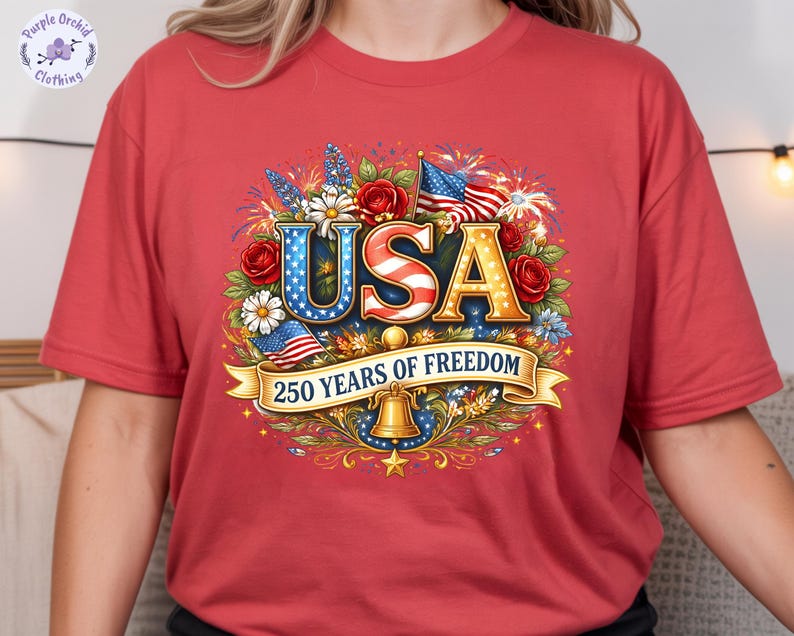 USA 250th Anniversary Shirt, 4th July Tee, America 250 Years T-Shirt, Floral Patriotic Shirts image 10