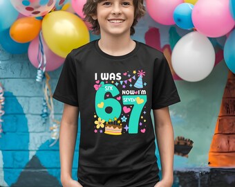 I Was 6 Now I'm 7 Birthday Shirt, Seventh Birthday Party Tee