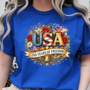 USA 250th Anniversary Shirt, 4th July Tee, America 250 Years T-Shirt, Floral Patriotic Shirts image 8