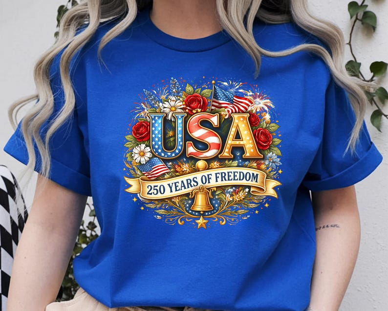 USA 250th Anniversary Shirt, 4th July Tee, America 250 Years T-Shirt, Floral Patriotic Shirts image 8