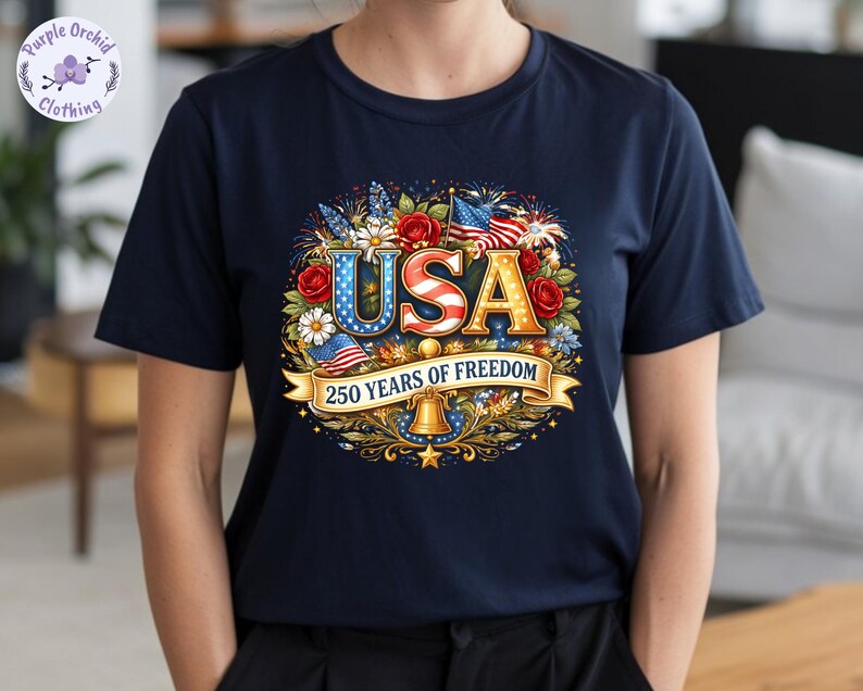 USA 250th Anniversary Shirt, 4th July Tee, America 250 Years T-Shirt, Floral Patriotic Shirts image 11