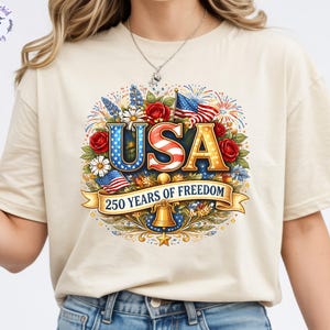 USA 250th Anniversary Shirt, 4th July Tee, America 250 Years T-Shirt, Floral Patriotic Shirts image 5