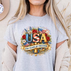 USA 250th Anniversary Shirt, 4th July Tee, America 250 Years T-Shirt, Floral Patriotic Shirts image 6
