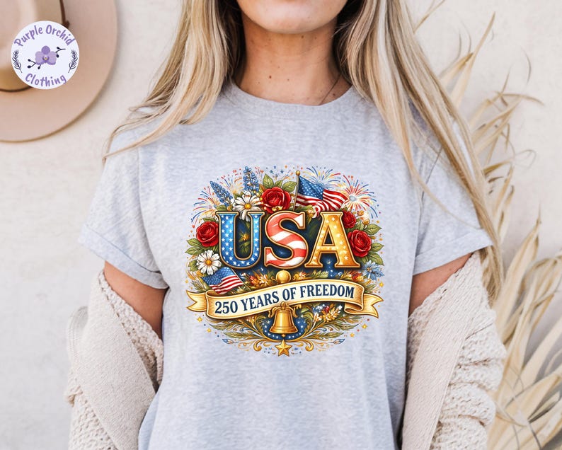 USA 250th Anniversary Shirt, 4th July Tee, America 250 Years T-Shirt, Floral Patriotic Shirts image 6