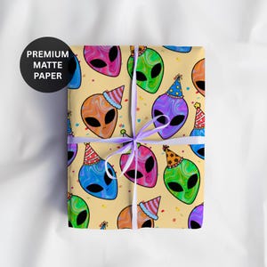 Alien Birthday Wrapping Paper Roll Alien Party Decor Gift Wrap for Kids Party Space Theme Giftwrap Cryptid Wrapping Sheet Extraterrestrial