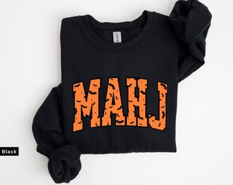 Halloween Mahjong Sweatshirt Cute Spooky Bats Mahj Pullover for Mahjongg Lover Gift Cozy Crewneck Tile Game Hostess Outfit Mah Jongg Shirt
