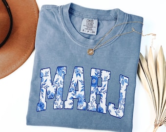 MahJong Comfort Colors Shirt for Women Cute Floral Mahjongg TShirt Chinoiserie Mahj Girl Group Apparel Mah-Jongg Enthusiast Mah Jong Clothes