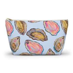 Blue Oyster Pattern Accessory Pouch Coastal Aesthetic Travel Cosmetic Bag Storage Beachy Organizer Sea Shell Zipper Pouch Cute Summer Bag