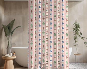 Modern Mahjong Shower Curtain Mahjongg Home Decor Gift for Mah Jongg Lover Unique Gift for Housewarming Bathroom Decor Pastel Tile Pattern