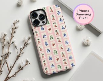 Pink Mahjong Phone Case Print Mahjong Tile Pattern Mah Jongg Tile Design Mahjong Lover Gift Idea Mahjong iPhone Accessory Mahjong Game Night