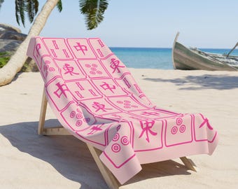 Cute Mahjong Beach Towel Pink Mahjong Design Girly Mahjong Lover Gift Idea Mahjong Theme Merch Mah Jongg Fashion Trend Mahjong Tile Print