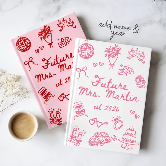 Personalized Name Wedding Planning Hardcover Journal Future Mrs Custom Ruled Line Notebook Gift for Bridal Shower Bride To Be Keepsake