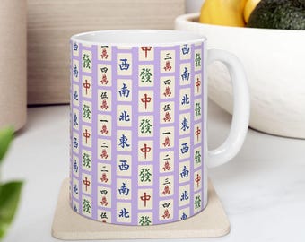 Paarse mahjongmok mahjong print tegel koffiekop mahjongg patroon ontwerp mahj minnaar cadeau mahjong drinkgerei mah-jong theekop Mahjongg cadeau