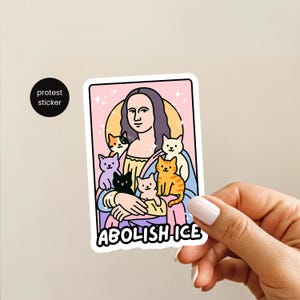 Pegatina "Abolir ICE Cats" (Gato), bonita pegatina de protesta, divertida pegatina de gatos, pegatina de inmigración para portátil, pegatina feminista, pegatina progresista anti-ICE para activistas.