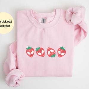 Cute Alien Embroidered Sweater Strawberry Alien Crewneck Sweatshirt Cryptid Shirt Conspiracy Theory Gift Cute Spooky Longsleeve Minimalist