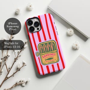 Tinned Sardines Phone Case MagSafe Italian Summer iPhone 16 15 14 Pro Max Samsung S25 S24 Beachy Gift for Her Amalfi Coast Retro Tinned Fish