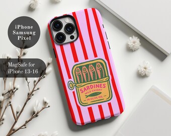 Tinned Sardines Phone Case MagSafe Italian Summer iPhone 16 15 14 Pro Max Samsung S25 S24 Beachy Gift for Her Amalfi Coast Retro Tinned Fish