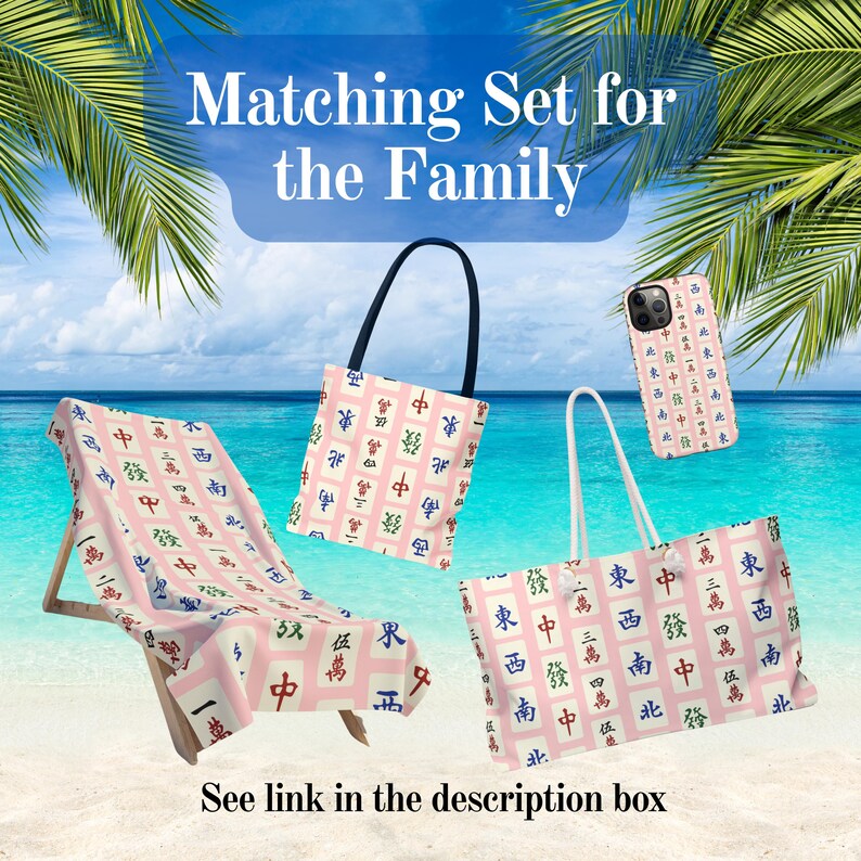 Mahjong Beach Towel Print Mahjong Tile Pattern Mah Jongg Tile Design Mahjong Lover Gift Idea Mahjong Accessory Mah Jongg Mahjong Gamer Gift zdjęcie 7