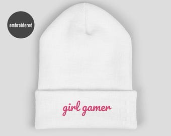 Girl Gamer Embroidered Beanie Hat for Women Cute Gaming Winter Hat Twitch Streamer Gift Video Game Nerd Apparel Gamer Girlfriend Gift eGirl