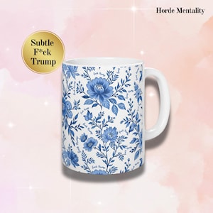 Subtiele anti-troef mok bloemen chinoiserie mok verborgen F*ck Trump feministisch cadeau anti-trump beker anti-maga koffiemok Pro-democratie politiek