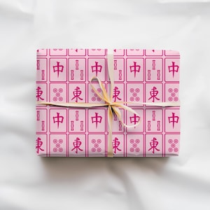 Pink Mahjong Wrapping Paper for Mahjongg Birthday Party Wrapping Paper Girly Mahj Squad Gift Wrap Cute Mah Jong Tile Giftwrap for Game Night
