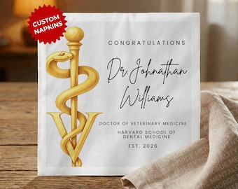 Custom Veterinary Graduation Napkins Personalized DVM Vet School Grad Party Decor Class Of 2026 Animal Doctor Cocktail Lunch Dinner Napkins
