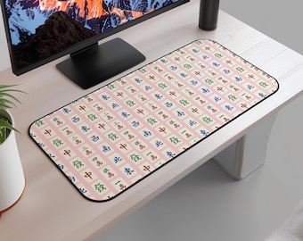 Cute Mahjong Desk Mat Cute Mahjongg Tile Pattern Mouse Pad Mah Jongg Office Decor Gift for Girl Mahj Club Pastel Mah-Jong Girly Computer Mat