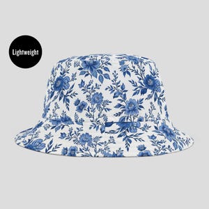 Blue Chinoiserie Bucket Hat Adult Vintage Toile De Jouy Floral Sun Hat for Women Cottagecore  Aesthetic Elegant Summer Hat Coastal Grandma