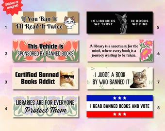 Banned Books Bumper Sticker Support Libraries Car Magnet Protect Public Fight Censorship Car Decal Democrat Liberal Gift Banned Books Week