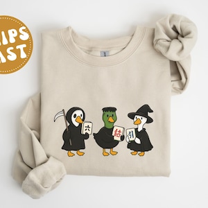 Halloween Mahjong Sweatshirt Silly Goose Mahjongg Pullover Shirt Gift for Mah Jongg Lovers Longsleeve Mah-Jongg Tile Cute Game Night Outfit