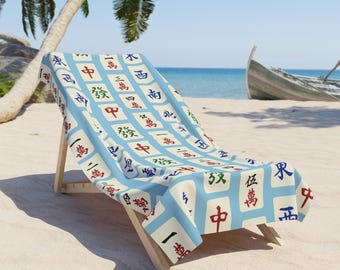 Blue Mahjong Beach Towel Print Mahjong Tile Design Mahjong Lover Gift Idea Mahjong Tournament Mah Jongg Fashion Trend Mahjong Tile Print