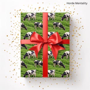 Cows Wrapping Paper Realistic Animal Print Gift Wrap Roll Cute Funny Cow Package Presentation Cattle Decor Cow on Grass Homestead Giftwrap